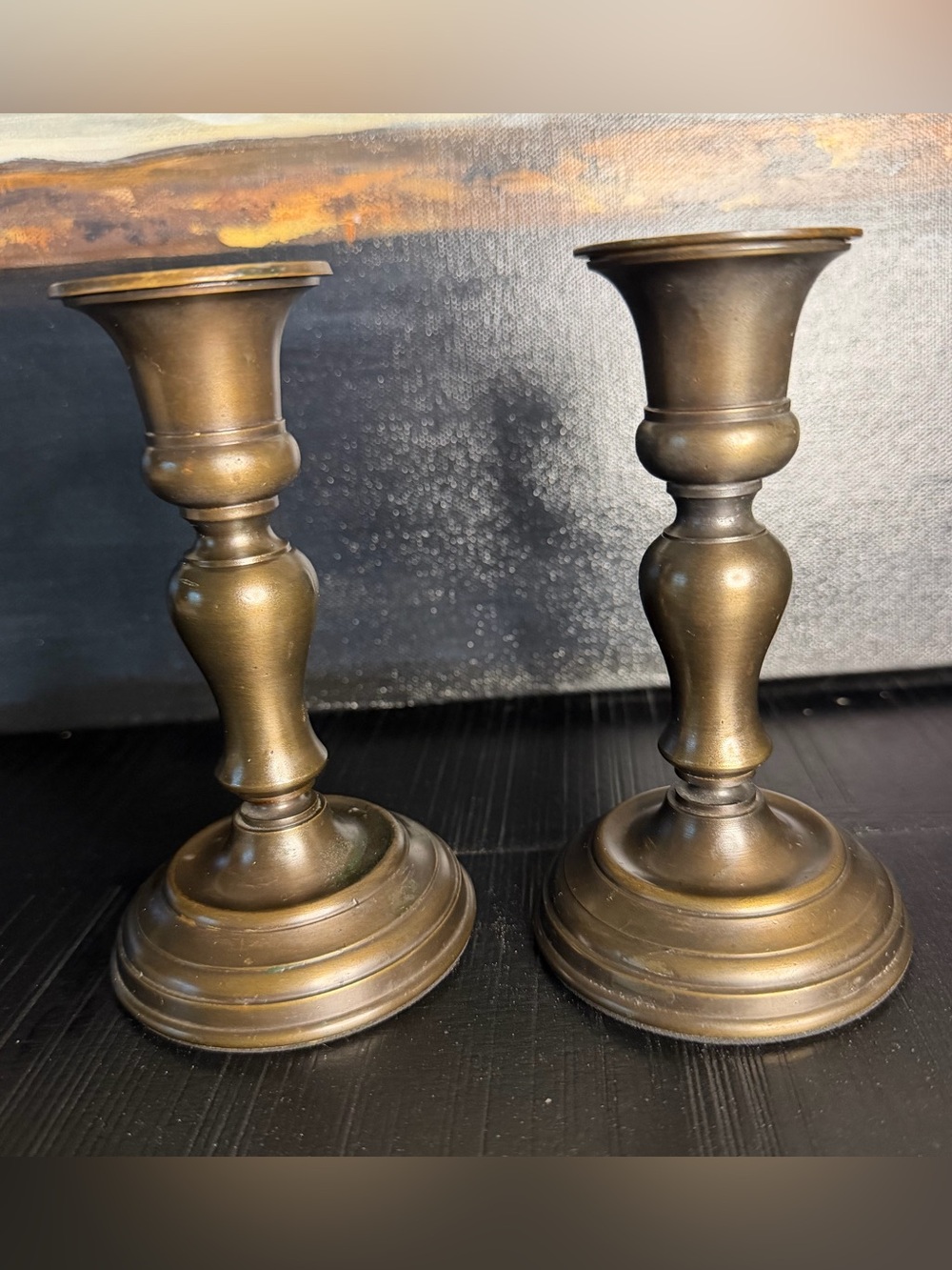 Restoration Hardware 2 Antique-Style Brass Candlestick Pair - Bronze Finish